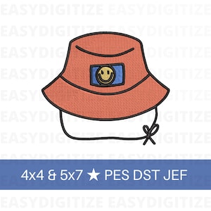 Smiley face Bucket Hat Embroidery design files 4x4 & 5x7 PES DST JEF, trendy