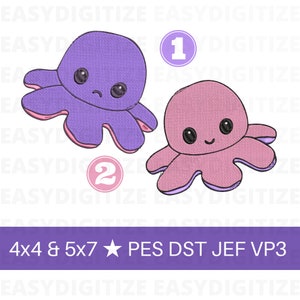 Sad + Happy Octopus Embroidery design file 4x4 & 5x7 PES DST JEF VP3, trendy design