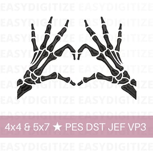 Skeleton Heart Hand Embroidery design file 4x4 & 5x7 PES DST JEF VP3, trendy design