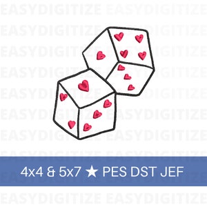 Heart dice Embroidery design file 4x4 & 5x7 PES DST JEF, trendy design