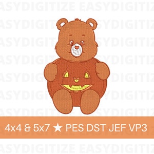 Pumpkin Care Bear Embroidery design file 4x4 & 5x7 PES DST JEF VP3, trendy design