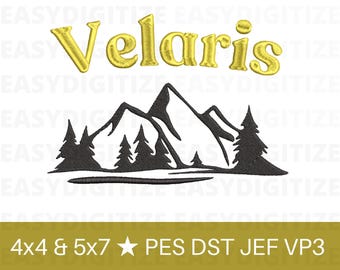 Velaris Mountains Embroidery design file 4x4 & 5x7 PES DST JEF VP3, trendy design