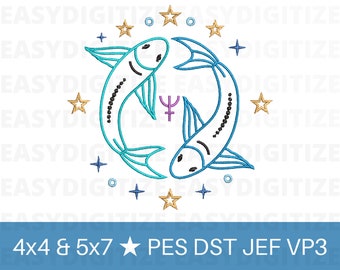 Pisces Fish Symbol Embroidery design file 4x4 & 5x7 PES, trendy design