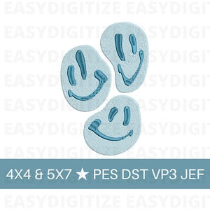 Three Smiley Faces Embroidery design files PES DST VP3 JEF 4x4 & 5x7, trendy files