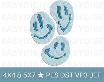 Three Smiley Faces Embroidery design files PES DST VP3 JEF 4x4 & 5x7, trendy files