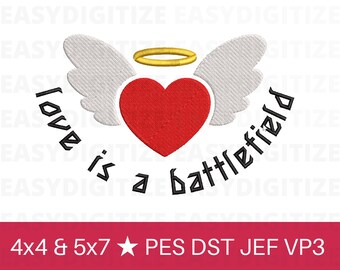 Heart with angel wings and halo Embroidery design files PES DST VP3 JEF 4x4 & 5x7, trendy files