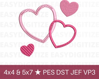 4 Simple hearts Embroidery design file 4x4 & 5x7 PES, trendy design