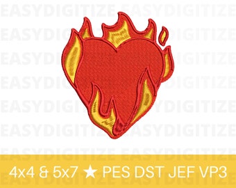 Heart On Fire Embroidery design file 4x4 & 5x7 PES, trendy design