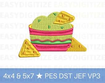 Guacamole and Chips Embroidery design file 4x4 & 5x7 PES DST VP3 JEF, trendy design