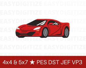 Red Car Embroidery design file 4x4 5x7 PES DST JEF VP3, trendy design