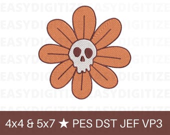 Skeleton Flower Embroidery design files PES DST VP3 JEF 4x4 & 5x7, trendy files