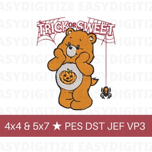 Halloween Care Bear "Trick or Sweet" Embroidery design file 4x4 & 5x7 PES DST JEF VP3, trendy design