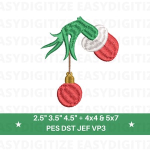 Grinch Ornament Hand Embroidery design file 4x4 & 5x7 PES DST JEF VP3, trendy design