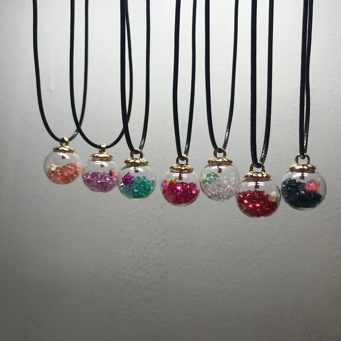 Flower glass ball charm necklace Etsy