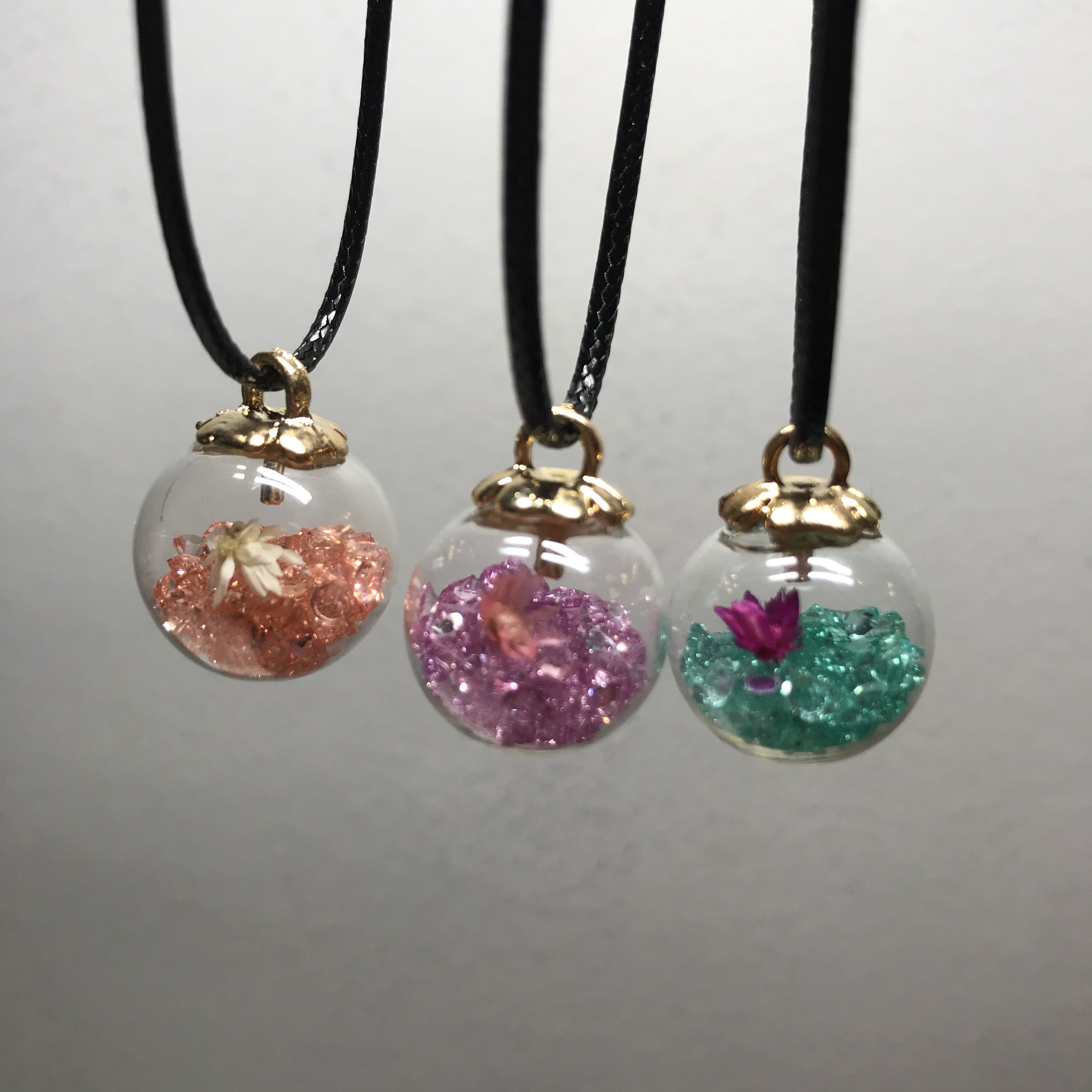 Flower glass ball charm necklace Etsy