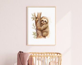 Sloth Nursery Print, Baby Wall Art, Watercolor Printable, Cute Baby Sloth Poster, DIGITAL PRINT, Nursery Art, Mother’s Day Gift
