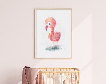 Flamingo Baby Print, Nursery Wall Art, Watercolor Printable Art, Baby Flamingo, Cute Flamingo Poster, DIGITAL PRINT, Mother’s Day Gift