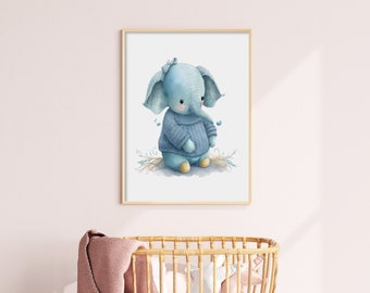 Baby Elephant Nursery Wall Art, Watercolor Printable Art, Baby Elephant Picture, Cute Elephant Poster, DIGITAL PRINT, Mother’s Day Gift