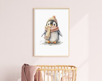 Penguin Nursery Print, Baby Wall Art, Watercolor Penguin Printable Art, Cute Baby Penguin, DIGITAL PRINT, Nursery Art, Mother’s Day Gift