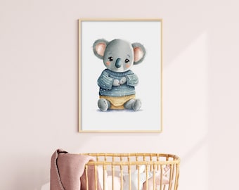 Koala Nursery Print, Baby Wall Art, Watercolor Printable Art, Baby Koala in a Onesie, Cute Koala Poster, DIGITAL PRINT, Mother’s Day Gift