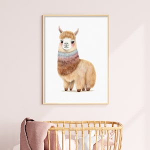 Lama Kinderzimmer Druck, Baby Wandkunst, druckbare Kunst, niedliches Baby Lama mit Schal, Lama Poster, DIGITAL-PRINT, Muttertagsgeschenk