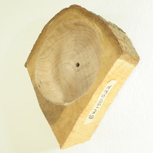 May include: A wooden bowl carved from a tree trunk with a smooth, rounded interior. The bowl has a small hole in the center and the text "BW15D523" is written on the side.