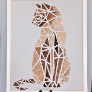 Wooden cat ombre in white frame 50x40, space painting