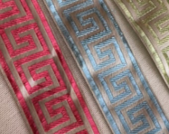 1.5"Metallic Greek Key, Jacquard,wide ribbon trim, 7 colors 372
