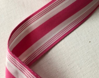 Vintage Pink white stripes reversible grosgrain ribbon, pink stripe, sporty pink, 1.5&quot; wide, 1 yard, 543