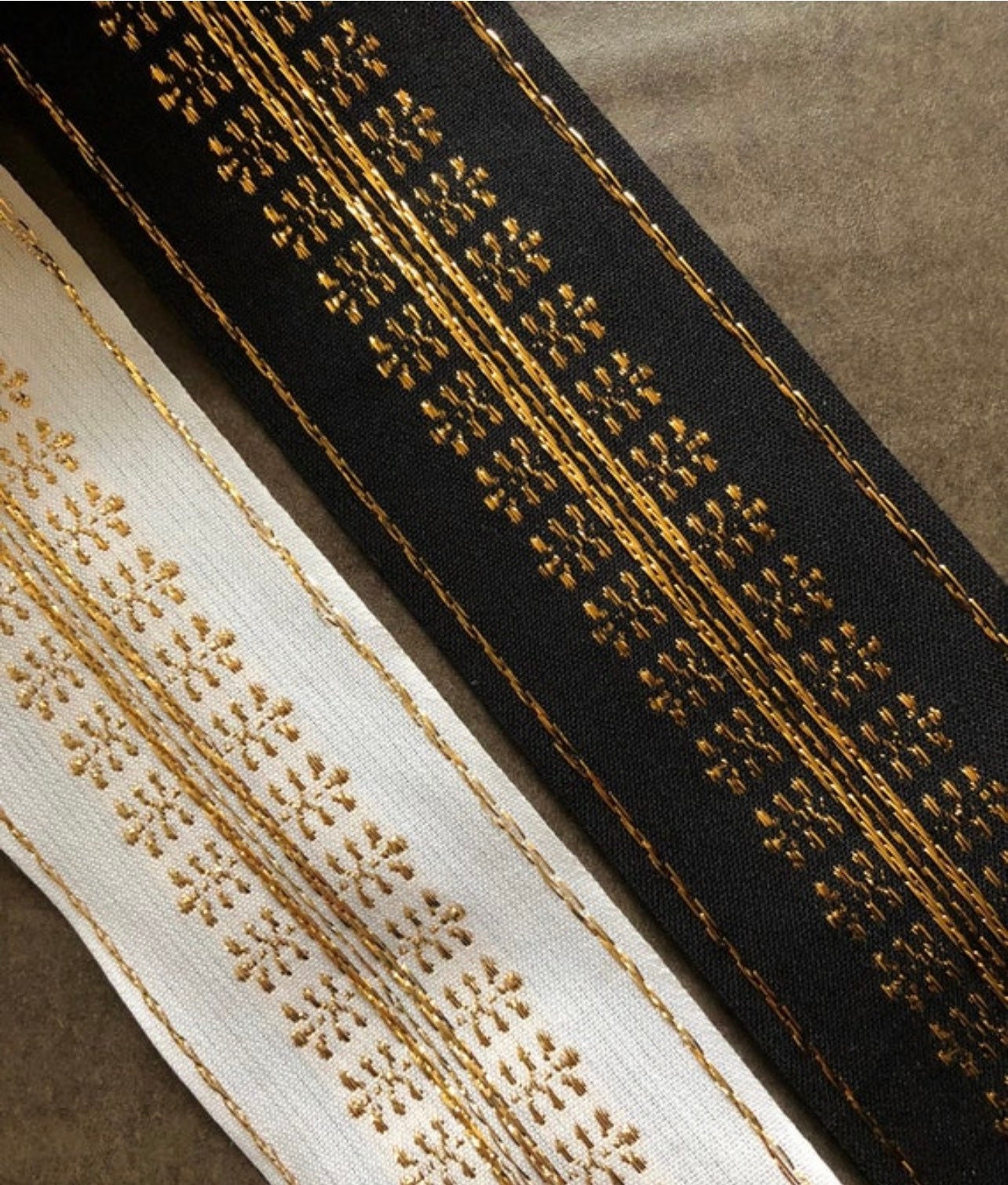 $1.50 yard black organza embroidered metallic gold sewing trim 2.75" wide w18 g 