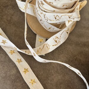 5/8" Vintage Metallic Gold Star, Woven Jacquard Ribbon Patriotic trim, USA ribbon, 1 yard image 2