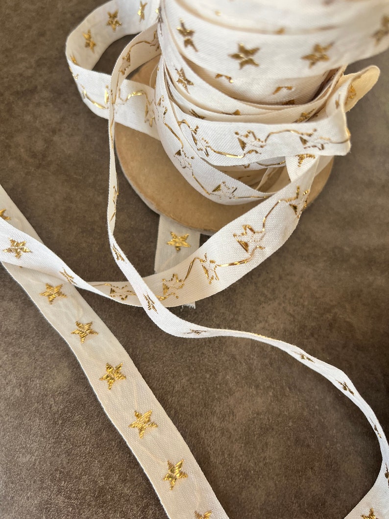 5/8" Vintage Metallic Gold Star, Woven Jacquard Ribbon Patriotic trim, USA ribbon, 1 yard image 2