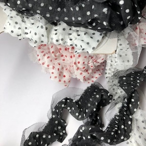 polka dot ruffle chiffon trim with a mesh layered fun dotted trim , 1 yard, 585