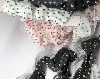 polka dot ruffle chiffon trim with a mesh layered fun dotted trim , 1 yard, 585