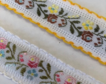 Vintage Picot Edge Sweet Floral Woven Jacquard Ribbon - 1 Yard, 1" Wide, Limited Quantity- (#0638)