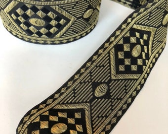 1 3/4" Vintage Fine Metallic Gold Diamonds Woven Embroidered Jacquard Ribbon Trim,B431