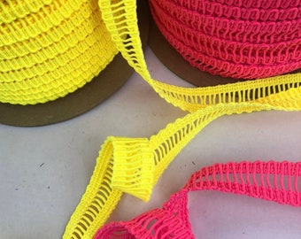Vintage Novelty Neon Elastic Stretch step Ladder Lattice Reversible Braid,  2 yards, 110