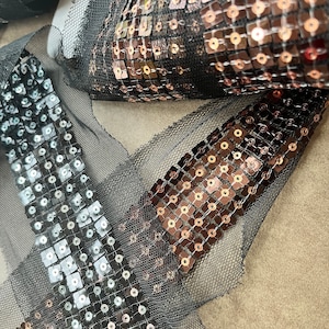 square sequin, silver black or bronze black with mesh, 1 yard, 620