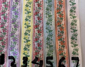 Vintage Embroidered Jacquard Floral Ribbon Trim 1 yard 1", made in Japan , 653