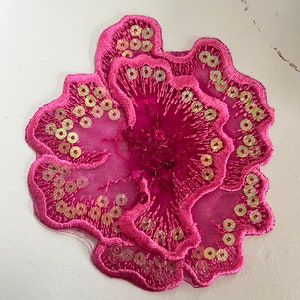 iron on pink floral patch, floral patch, 3.5&quot; floral patch with sequin, jacket patch, jean patch, 1b