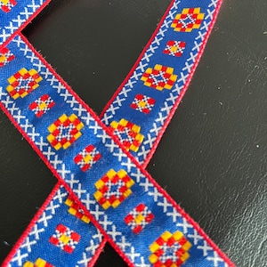 Vintage Geometric Ethnic Woven Bohemian Tribal Jacquard Trim, Blue jacquard trim (0537)