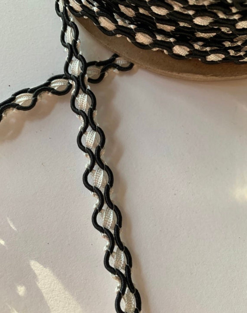 3 YARDS Novelty Braid Silver Grey, Black, White Multi Flat