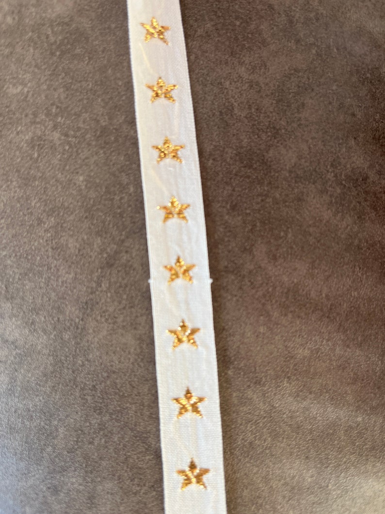 5/8" Vintage Metallic Gold Star, Woven Jacquard Ribbon Patriotic trim, USA ribbon, 1 yard image 3