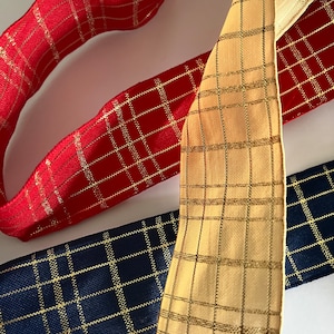 Vintage plaid trim, plaid ribbon, gold accent plaid ribbon, 1 yard, 1.5&quot; wide (475)