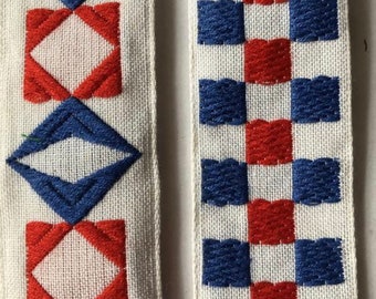 Vintage Geometrid Jacquard Ribbon, Patriotic jacquard trim, 1 yard (15)