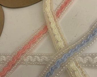 Vintage Pearl Double Edged trim, Passementerie Bridal Embellishment Victorian Novelty Trim, 903
