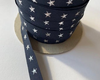 Vintage Navy tape with silver star, Patriotic trim, USA ribbon, 1 yard (099-851)