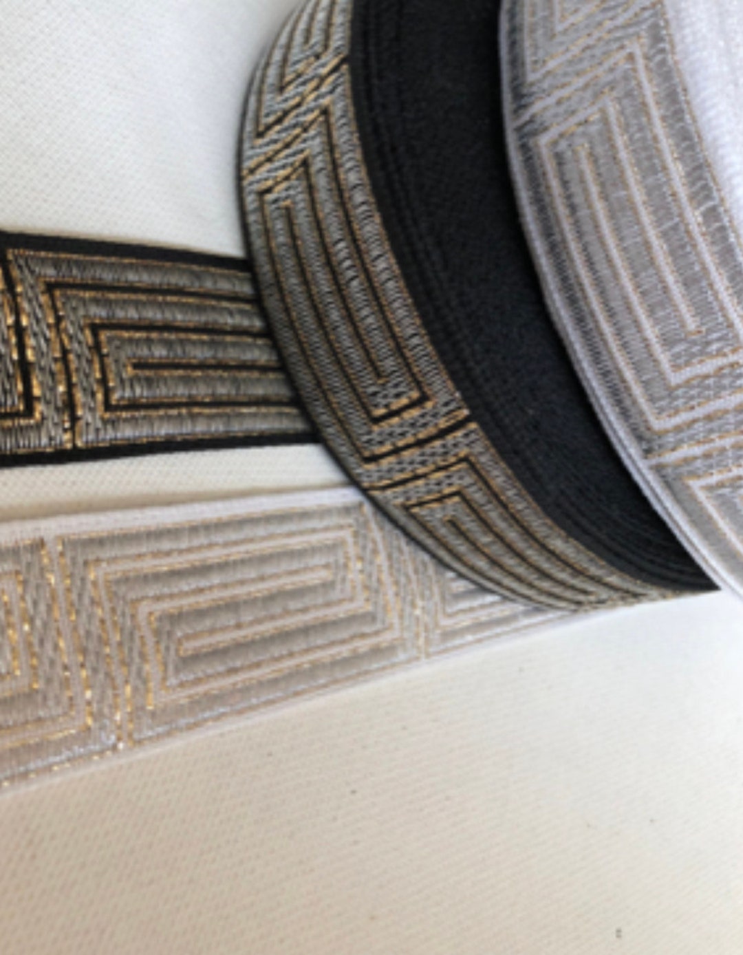 Vintage Jacquard Geometric Metallic Black Gold , Greek Key Jacquard, 1 ...