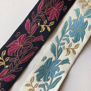 1 1/2” Vintage Fine Metallic Woven Embroidered Floral jacquard trim, woven jacquard gold ribbon trim, 455