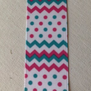 Novelty White Grosgrain Fun Dots and Chevron 1 1/2&quot; wide 1 yard ( #0491)